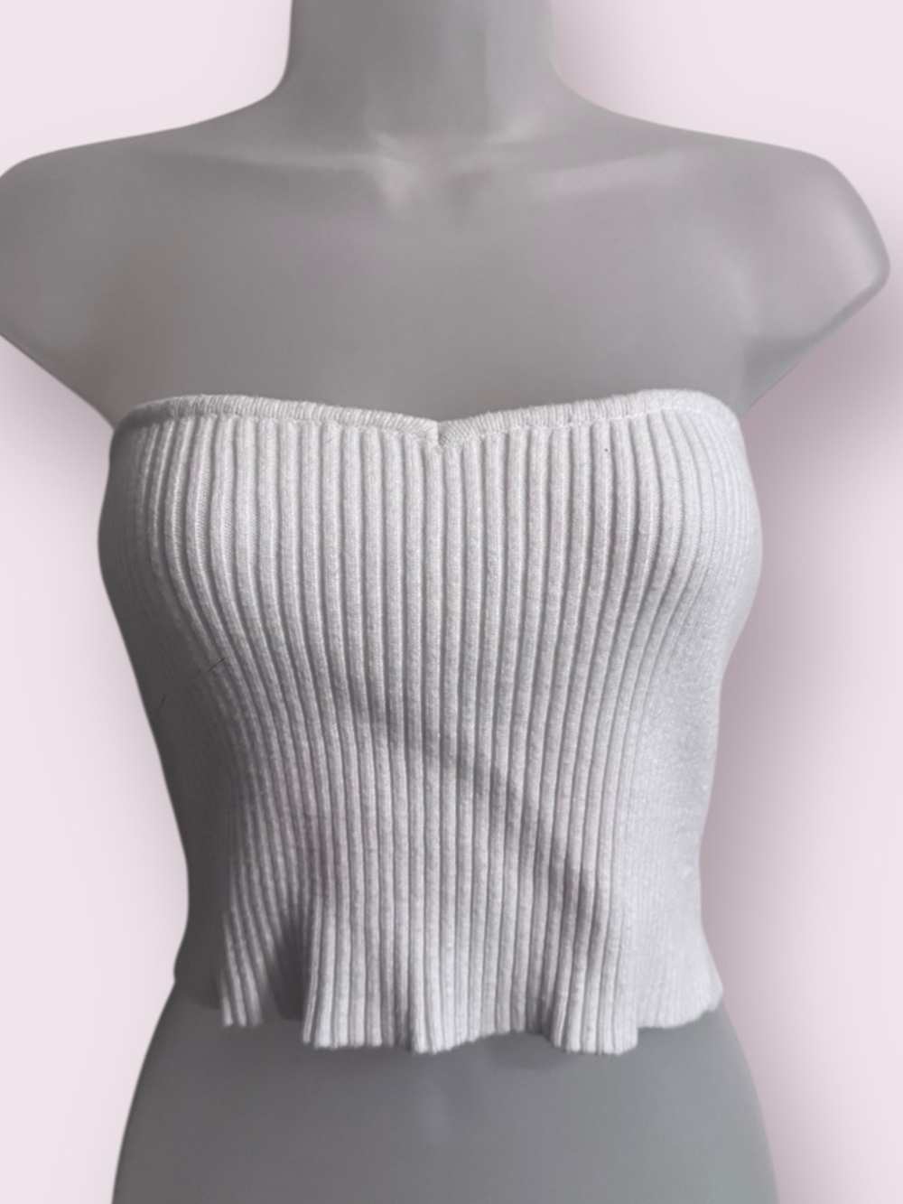 She Sky Strapless Knit Tube Top White Ribbed Size L